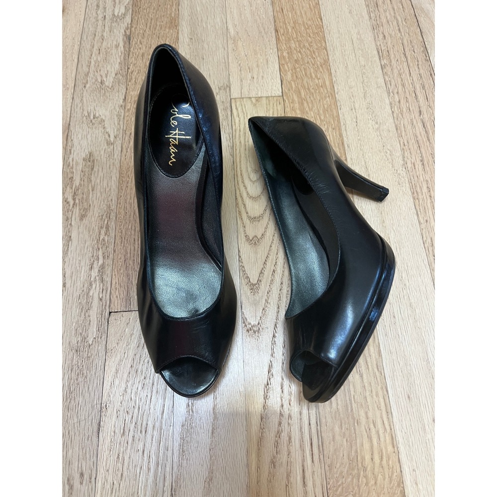 Cole Haan Peep Toe Heels Women 8B Black Excellent